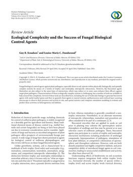 Review Article Ecological Complexity and the Success of Fungal Biological Control Agents