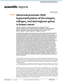 Abnormal Promoter DNA Hypermethylation of the Integrin, Nidogen, and Dystroglycan Genes in Breast Cancer Vladimir V
