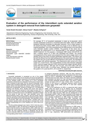 Evaluation of the Performance of the Intermittent Cycle Extended Aeration System in Detergent Removal from Bathroom Greywater