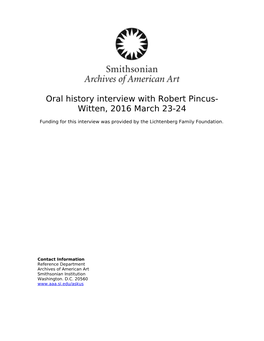 Oral History Interview with Robert Pincus- Witten, 2016 March 23-24