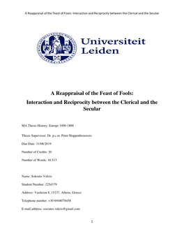 A Reappraisal of the Feast of Fools: Interaction and Reciprocity Between the Clerical and the Secular