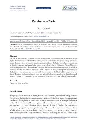 Carnivores of Syria 229 Doi: 10.3897/Zookeys.31.170 RESEARCH ARTICLE Launched to Accelerate Biodiversity Research