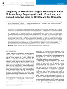 Drugability of Extracellular Targets: Discovery of Small Molecule Drugs Targeting Allosteric, Functional, and Subunit-Selective Sites on Gpcrs and Ion Channels