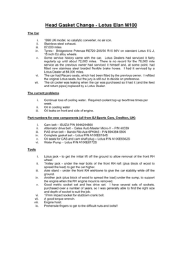 Head Gasket Change - Lotus Elan M100