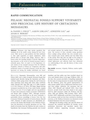 PELAGIC NEONATAL FOSSILS SUPPORT VIVIPARITY and PRECOCIAL LIFE HISTORY of CRETACEOUS MOSASAURS by DANIEL J