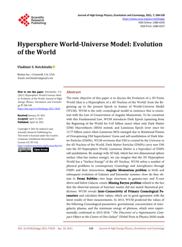 Hypersphere World-Universe Model: Evolution of the World