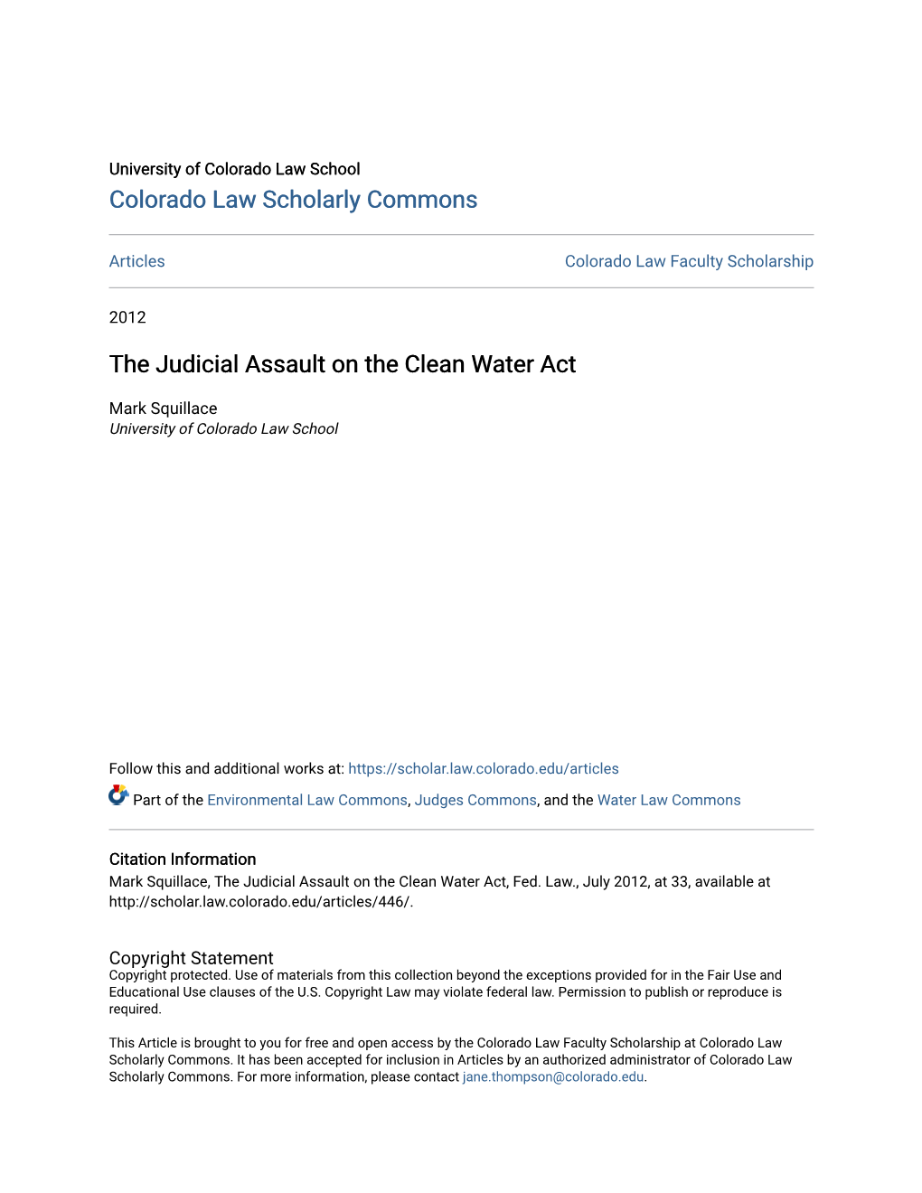 The Judicial Assault on the Clean Water Act
