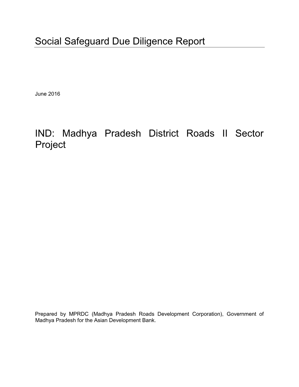 Madhya Pradesh District Roads II Sector Project