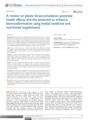A Review on Plastic Bioaccumulation, Potential Health Effects and the Potential to Enhance Biotransformation Using Herbal Medicine and Nutritional Supplements
