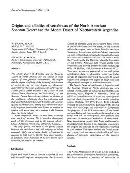 Origins and Affinities of Vertebrates of the North American Sonoran Desert