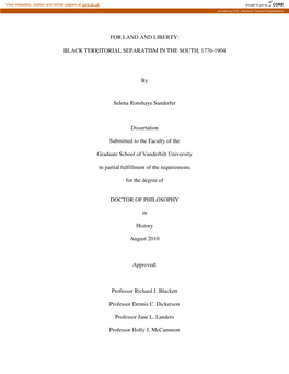 Black Territorial Separatism in the South, 1776-1904