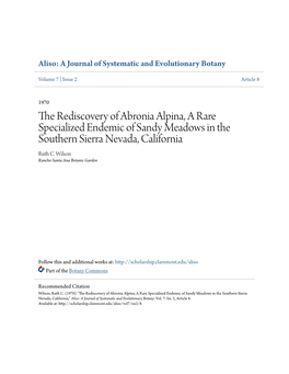 The Rediscovery of Abronia Alpina, a Rare Specialized Endemic of Sandy Meadows in the Southern Sierra Nevada, California Ruth C