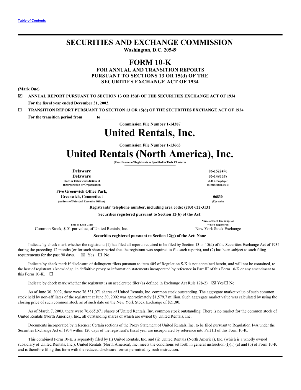United Rentals, Inc. United Rentals (North America), Inc