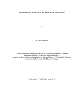 Auctoritas and Potestas in the Apostolic Constitutions