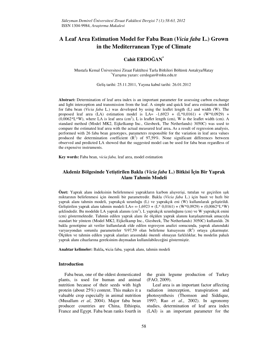 A Leaf Area Estimation Model for Faba Bean (Vicia Faba DocsLib