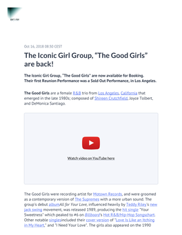 The Iconic Girl Group, “The Good Girls” Are Back!