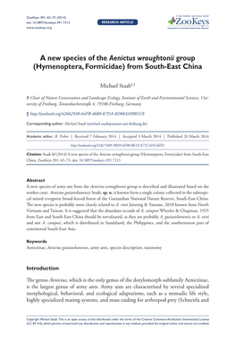 A New Species of the Aenictus Wroughtonii Group (Hymenoptera, Formicidae) from South-East China