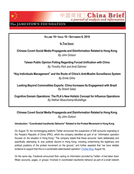 Chinese Covert Social Media Propaganda and Disinformation Related to Hong Kong by John Dotson ​