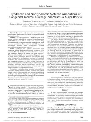 Syndromic and Nonsyndromic Systemic Associations of Congenital Lacrimal Drainage Anomalies: a Major Review
