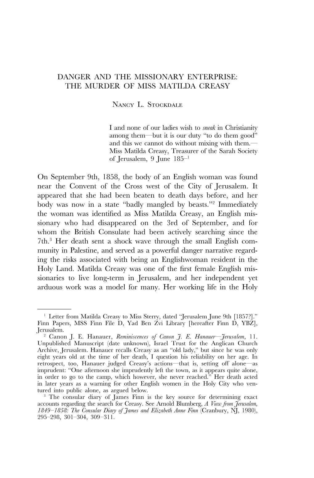 THE MURDER of MISS MATILDA CREASY Nancy L. Stockdale