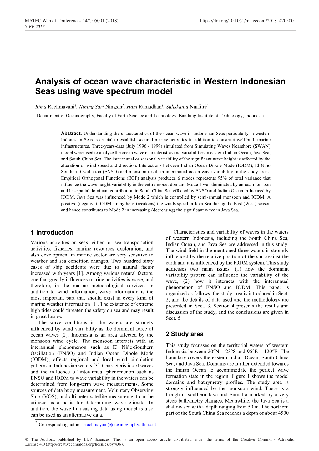 Analysis of Ocean Wave Characteristic in Western Indonesian Seas Using Wave Spectrum Model