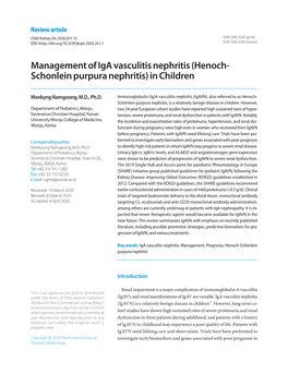 Henoch- Schonlein Purpura Nephritis) in Children