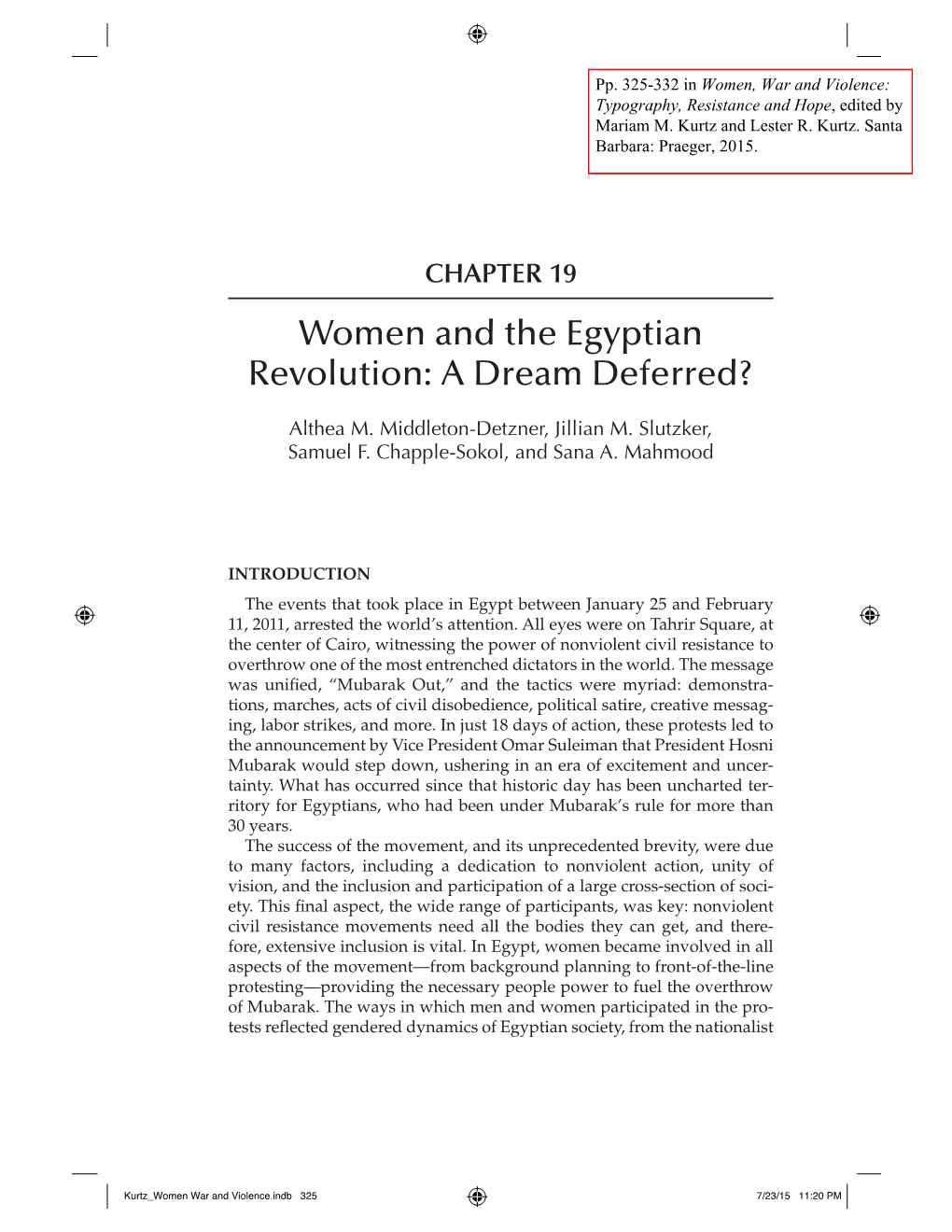 Women and the Egyptian Revolution: a Dream Deferred?