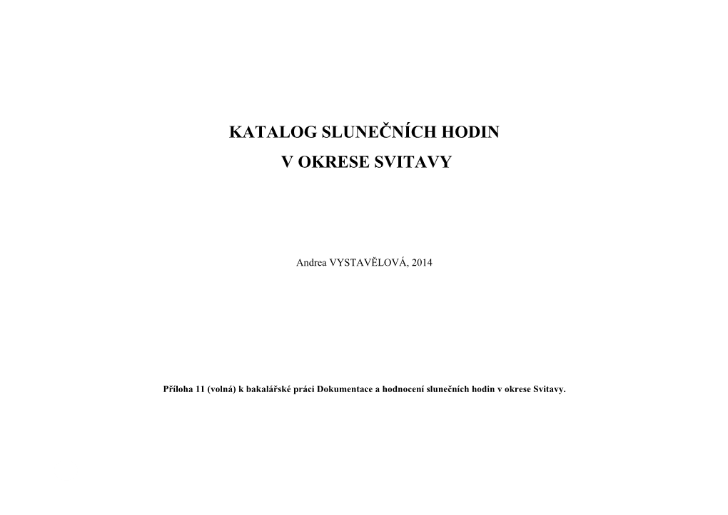 Katalog Slunečních Hodin V Okrese Svitavy