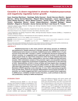 Caveolin-1 Is Down-Regulated in Alveolar Rhabdomyosarcomas and Negatively Regulates Tumor Growth