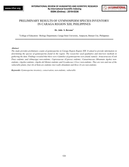 Preliminary Results of Gymnosperm Species Inventory in Caraga Region Xiii, Philippines