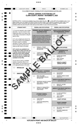 Official General Election Ballot Clark County, Indiana - November 3, 2020