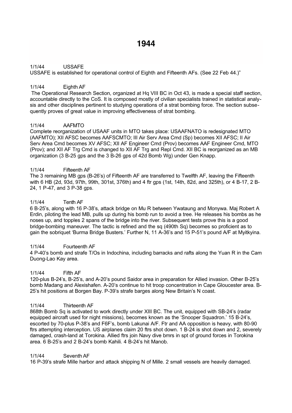 Combat Chronology of USAAF