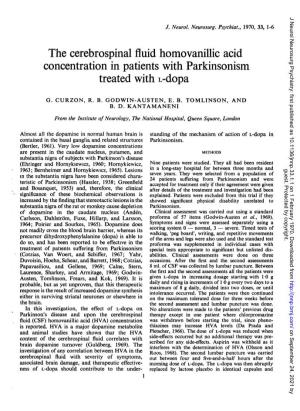 The Cerebrospinal Fluid Homovanillic Acid Concentration in Patients with Parkinsonism Treated with L-Dopa