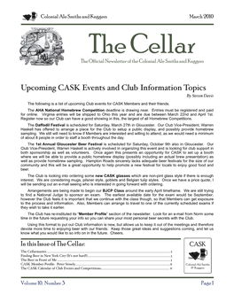Upcoming CASK Events and Club Information Topics by Steven Davis