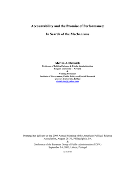 Accountability and the Promise of Performance: in Search of The