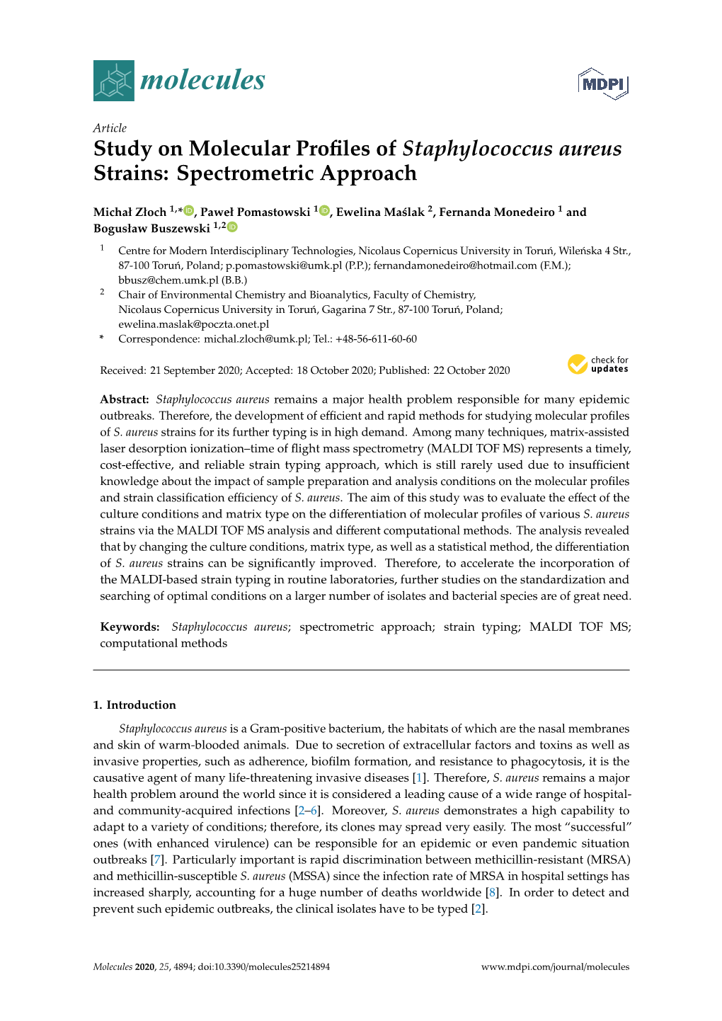 Study on Molecular Profiles of Staphylococcus Aureus Strains