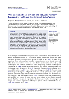 Reproductive Healthcare Experiences of Italian Women