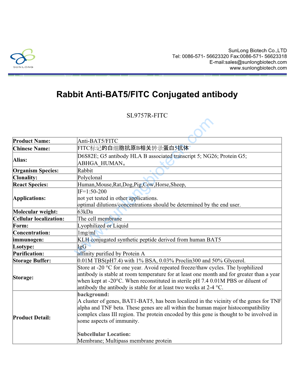 Rabbit Anti-BAT5/FITC Conjugated Antibody-SL9757R-FITC