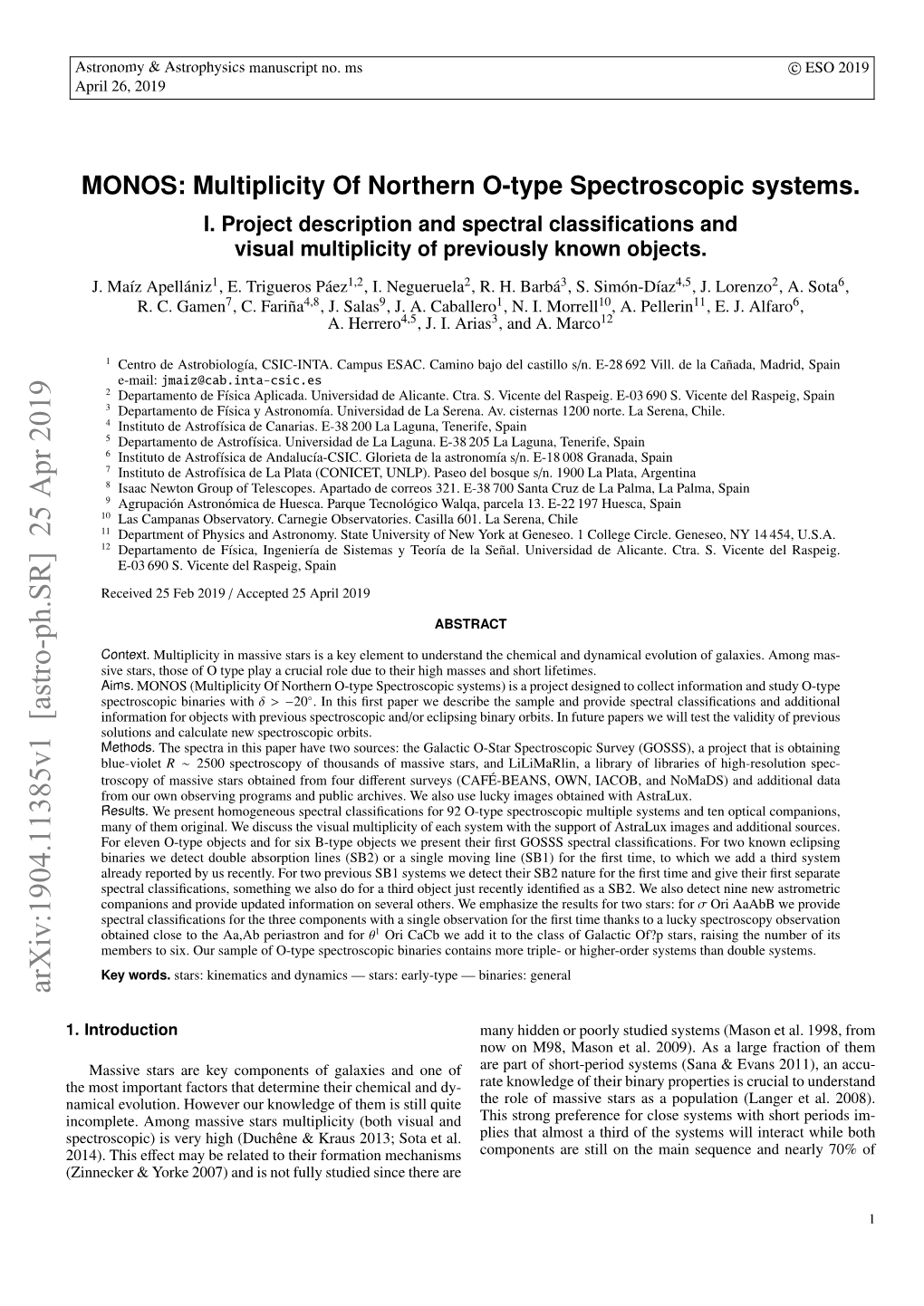 MONOS: Multiplicity of Northern O-Type Spectroscopic Systems. I