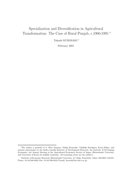 Specialization and Diversification in Agricultural Transformation