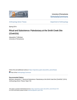 Ritual and Subsistence: Paleobotany at the Smith Creek Site (22Wk526)