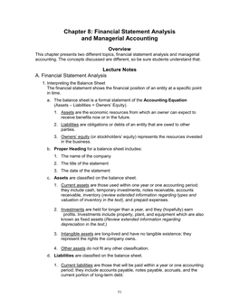 Chapter 8: Financial Statement Analysis and Managerial Accounting