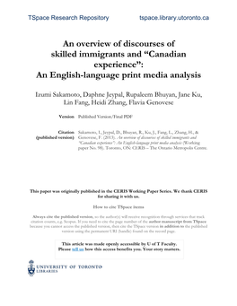 An Overview of Discourses of Skilled Immigrants and “Canadian Experience”: an English-Language Print Media Analysis