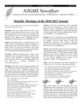 NJGMS Newsflyer a Publication of the New Jersey Guitar & Mandolin Society, 200 Hackensack Ave