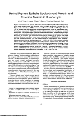 Retinal Pigment Epithelial Lipofuscin and Melanin and Choroidal Melanin in Human Eyes