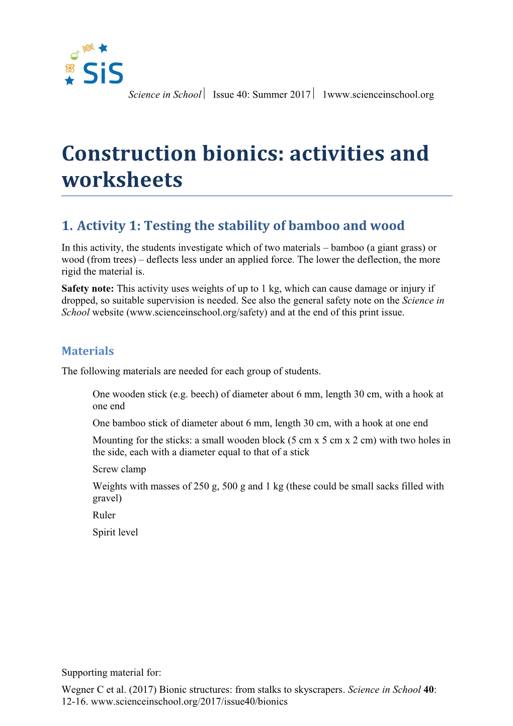 Activity 1: Testing the Stability of Bamboo and Wood