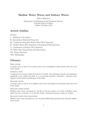 Shallow Water Waves and Solitary Waves Article Outline Glossary