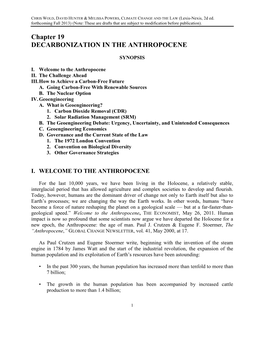 Chapter 19 DECARBONIZATION in the ANTHROPOCENE