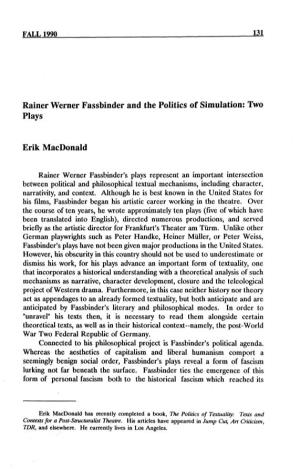 121 Rainer Werner Fassbinder and the Politics of Simulation