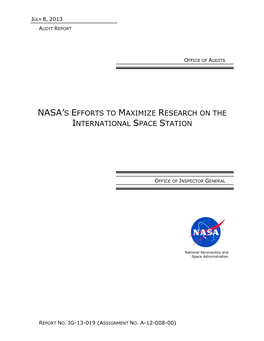 NASA's Efforts to Maximize Research on the International